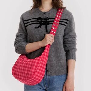 NEW BAGGU x Molly Goddard / Stud Strap Medium Nylon Crescent Bag in Ruby Gingham